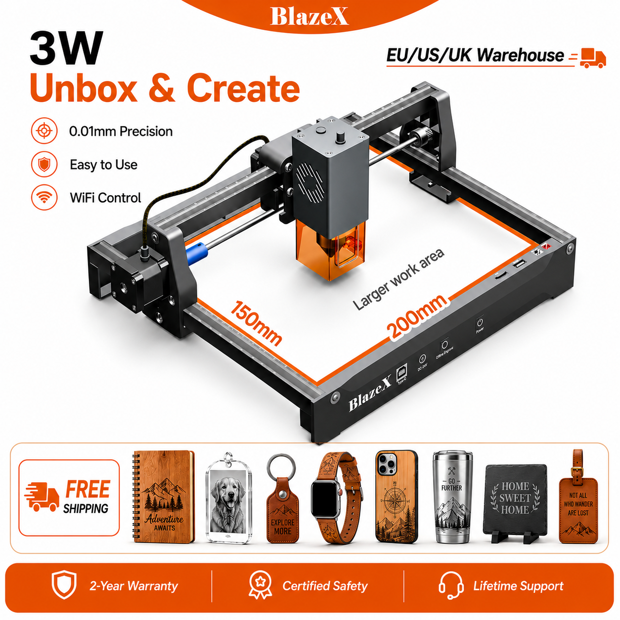Industrial Laser Engraving Machine - Лазерный гравер BlazeX 3W, высокоточный гравер